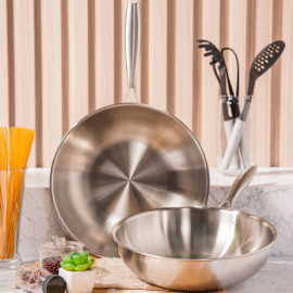 Chảo sâu lòng Inox 3 lớp đúc liền khối Makeup Uni Clad Kimscook 30cm