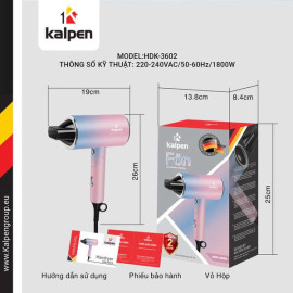 Máy sấy tóc gấp gọn Kalpen HDK-3602 công suất 1800W công nghệ Đức