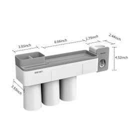 Giá treo bàn chải dính tường phòng tắm Mengni kèm 3 cốc hút nam châm và nhả kem đánh răng