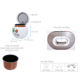 Nồi cơm điện Sharp dung tích 0.72 lít KS-A08V-WH, bảo hành 12 tháng