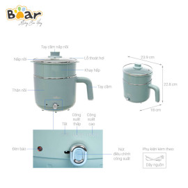 Nồi lẩu và hấp đa năng mini Bear DRG-D12M5 dung tích 1.2L, bảo hành 18 tháng