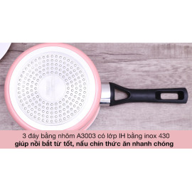 Quánh hợp kim nhôm chống dính vân đá đáy từ nắp kính Kims Cook 16cm EARM316H