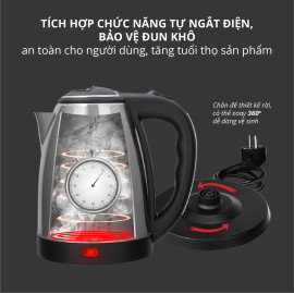 Ấm đun nước siêu tốc Inox Electric Kettle 1.8L công suất 1500W, xuất xứ Việt Nam