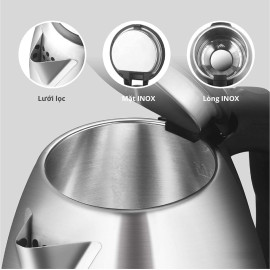 Ấm đun nước siêu tốc Inox Electric Kettle 1.8L công suất 1500W, xuất xứ Việt Nam