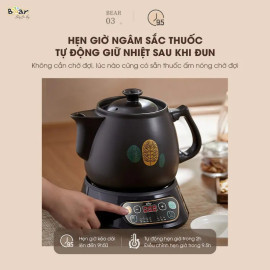 Ấm sắc thuốc cắm điện tự động Bear SB-AST35 dung tích 3,5L bản menu Việt, bảo hành 18 tháng