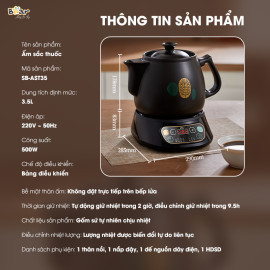 Ấm sắc thuốc cắm điện tự động Bear SB-AST35 dung tích 3,5L bản menu Việt, bảo hành 18 tháng