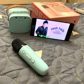 Bộ Loa Bluetooth kèm Micro không dây Karaoke Mini K1 xanh