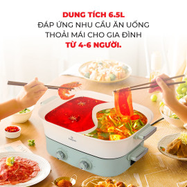 Bếp nướng lẩu 2 ngăn đa năng Kalpen 6.5L công suất 2200W, bảo hành 2 năm