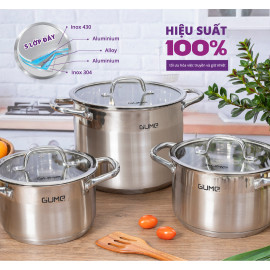 Bộ nồi quánh chảo chống dính Inox 5 món cao cấp Gume Hàn Quốc