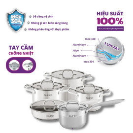 Bộ nồi quánh chảo chống dính Inox 5 món cao cấp Gume Hàn Quốc