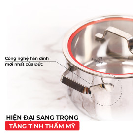 Bộ nồi inox 3 lớp liền khối Kalpen Emer EM1 size 1620/24cm hàng Đức, bảo hành 30 năm