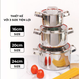 Bộ nồi inox 3 lớp liền khối Kalpen Emer EM1 size 1620/24cm hàng Đức, bảo hành 30 năm