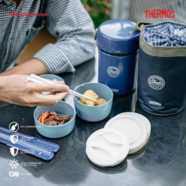 Hộp cơm giữ nhiệt 3 ngăn Nhật Bản Thermos JBC-801 màu xanh kèm túi xách