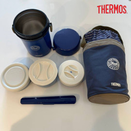 Hộp cơm giữ nhiệt 3 ngăn Nhật Bản Thermos JBC-801 màu xanh kèm túi xách