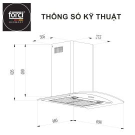 Máy hút mùi kính cong Forci HM-108 chuẩn Đức, bảo hành 24 tháng