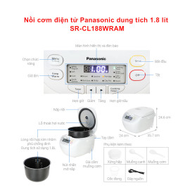Nồi cơm điện tử Panasonic dung tích 1.8 lít SR-CL188WRAM, bảo hành 12 tháng