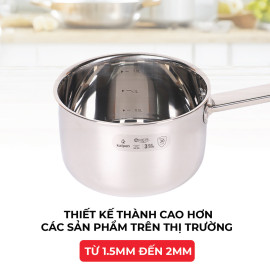 Quánh inox 3 lớp liền khối Kalpen Emer EM16 size 16cm, bảo hành 30 năm