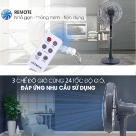 Quạt đứng 7 cánh Hitachi LF-D6RCGM công suất 24W kèm khiển từ xa, bảo hành 2 năm