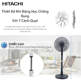 Quạt cây Hitachi LF-D6RCWM 7 cánh 24W tiết kiệm điện kèm khiển từ xa, bảo hành 2 năm