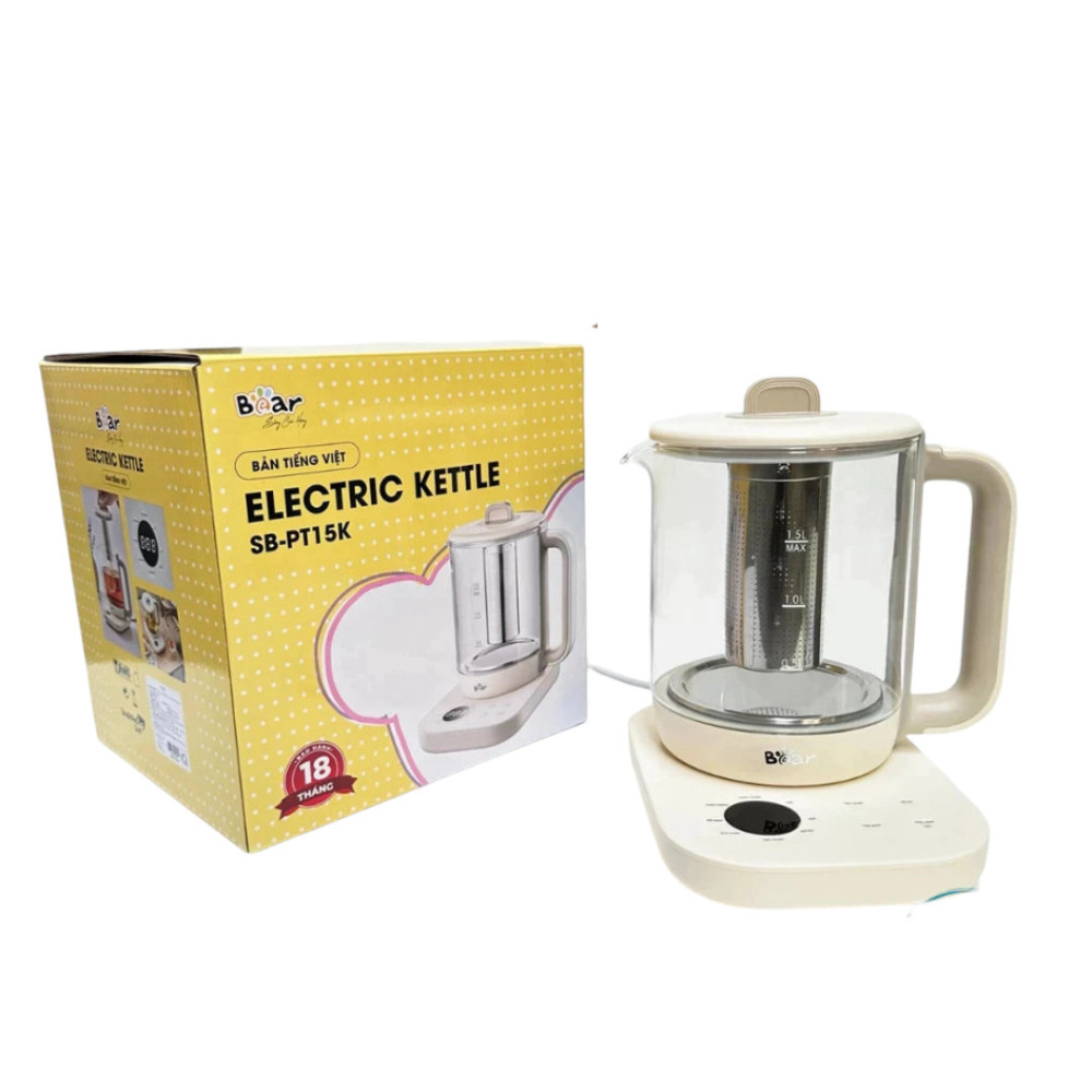 Bình thùy tinh pha trà giữ nhiệt Bear 1.5L SB-PT15K, công suất 1000W