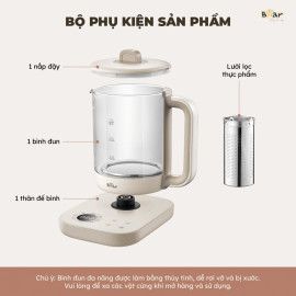 Bình thùy tinh pha trà giữ nhiệt Bear 1.5L SB-PT15K, công suất 1000W