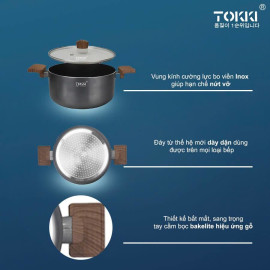 Bộ 2 nồi 1 chảo nhôm chống dính 5 lớp Tokki Hàn Quốc TK82 đáy từ