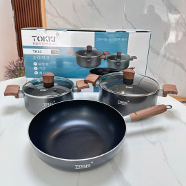 Bộ 2 nồi 1 chảo nhôm chống dính 5 lớp Tokki Hàn Quốc TK82 đáy từ