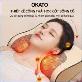 Gối massage cổ vai gáy hồng ngoại Okato Seka Nhật Bản 6 chức năng