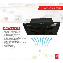 Máy hút mùi Kohn KB3 Turbo Max điều khiển cảm ứng, bảo hành 2 năm