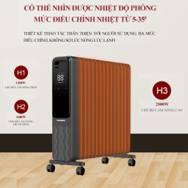 Máy sưởi dầu 15 thanh Tiross TS9222 công suất 2800W kèm khiển từ xa