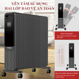 Máy sưởi dầu 15 thanh Tiross TS9222 công suất 2800W kèm khiển từ xa