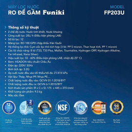 Máy lọc nước RO để gầm Funiki FP203U, 12 lõi, 2 chế độ (khoáng/tinh khiết)
