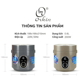 Nồi cơm điện mini Thái Lan Orkin OR96 dung tích 0.6L, lòng phủ Ceramic giữ nhiệt tốt