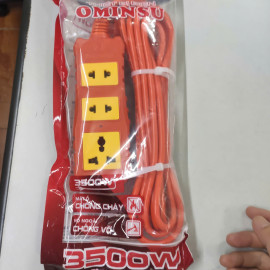 Ổ cắm điện 3 cửa lõi sứ có dây Ominsu Q3500C 3500w dây 5m, bảo hành 2 năm