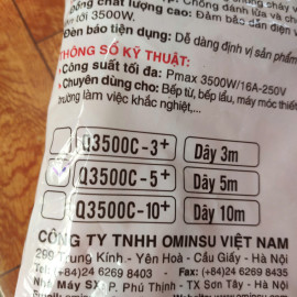 Ổ cắm điện 3 cửa lõi sứ có dây Ominsu Q3500C 3500w dây 5m, bảo hành 2 năm