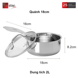 Quánh inox 304 đúc liền khối Fivestar Plus 18cm bảo hành 25 năm