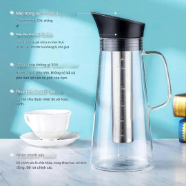 Bình thuỷ tinh kèm lõi lọc pha trà, cà phê 1500ml Momiji xuất Nhật