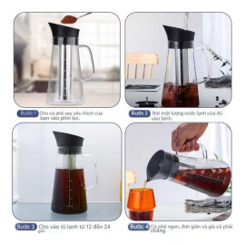 Bình thuỷ tinh kèm lõi lọc pha trà, cà phê 1500ml Momiji xuất Nhật