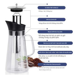 Bình thuỷ tinh kèm lõi lọc pha trà, cà phê 1500ml Momiji xuất Nhật