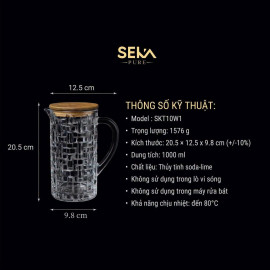 Bình nước thủy tinh vân caro Seka SKT10W1 dung tích 1L nắp tre