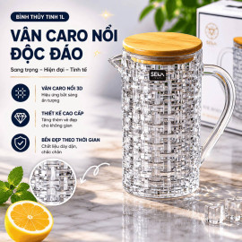 Bình nước thủy tinh vân caro Seka SKT10W1 dung tích 1L nắp tre