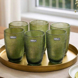 Bộ 6 cốc thủy tinh vân lưới dập nổi 420ml SEKA SKT42C6 xanh