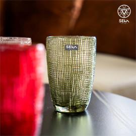 Bộ 6 cốc thủy tinh vân lưới dập nổi 420ml SEKA SKT42C6 xanh