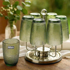 Bộ 6 cốc thủy tinh vân lưới dập nổi 420ml SEKA SKT42C6 xanh