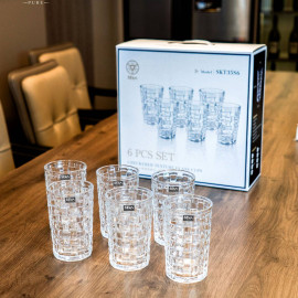 Bộ 6 cốc thủy tinh vân caro 350ml Seka SKT35S6 màu trắng