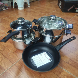 Bộ nồi xửng, quánh Inox 304 Fivestar FS08CGSW tặng Chảo chống dính 26cm