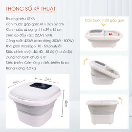 Bồn ngâm chân massage tự động SEKA SKG245 gấp gọn, có khiển từ xa