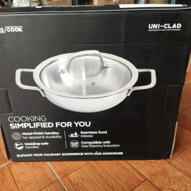 Chảo Inox 304 đúc liền 3 lớp 2 quai Kimscook Uni-Clad 26cm vung kính