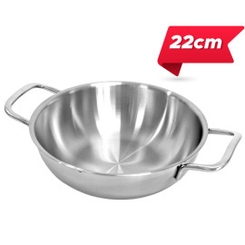Chảo Inox 304 đúc liền 3 lớp 2 quai Kimscook Uni-Clad 22cm vung kính