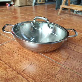 Chảo Inox 304 đúc liền 3 lớp 2 quai Kimscook Uni-Clad 22cm vung kính